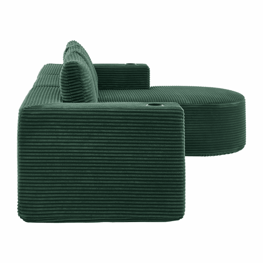 Sofá de 3 lugares com 258 cm - compacto, com três almofadas (1 de penas + 2 com porta-copos) - ideal para salas pequenas, apartamentos e escritórios - Verde Retro