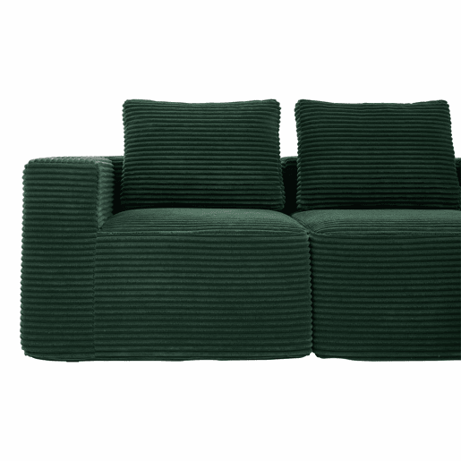 Sofá de 3 lugares com 258 cm - compacto, com três almofadas (1 de penas + 2 com porta-copos) - ideal para salas pequenas, apartamentos e escritórios - Verde Retro
