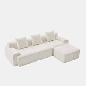 Sofá modular de 3 lugares 268×102×78 cm - Espuma viscoelástica, formato em L, sem montagem - Bege