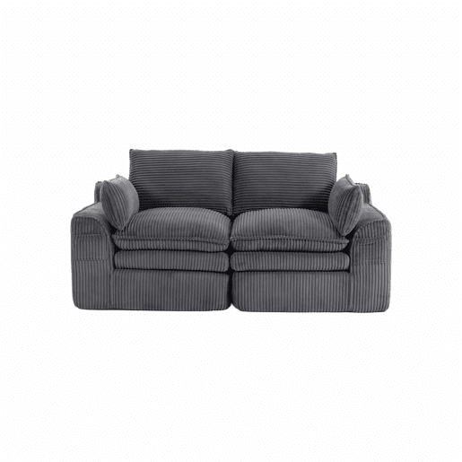 Sofá modular de veludo cotelê de 2 lugares - almofadas, bolsos laterais duplos, espuma de 3 camadas + núcleo de molas, recuperação rápida - cinzento escuro