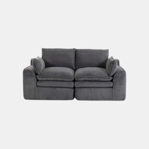 Sofá modular de veludo cotelê de 2 lugares - almofadas, bolsos laterais duplos, espuma de 3 camadas + núcleo de molas, recuperação rápida - cinzento escuro