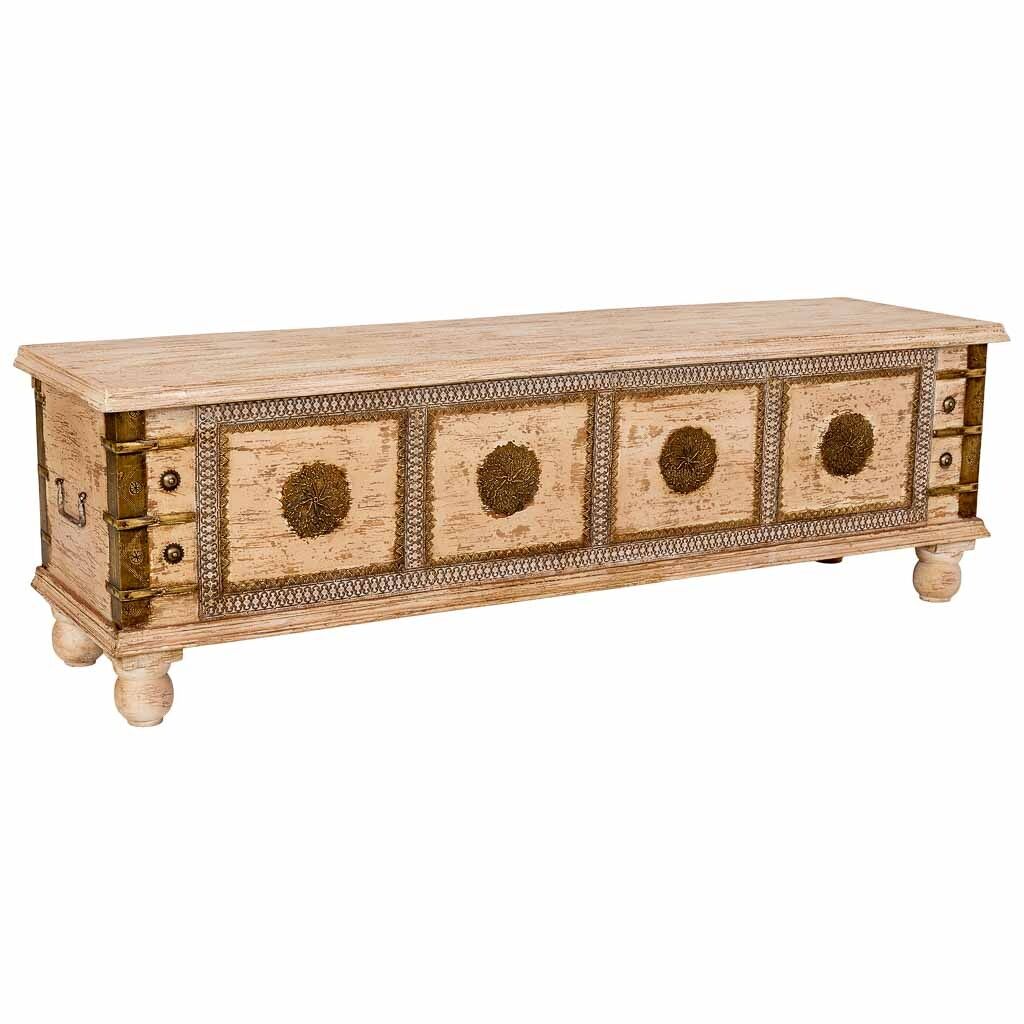 Baul de madera artesanal blanco 146x40x46h cm