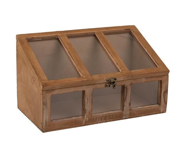 Caja de madera con ventanas marrón 35x19x12/20h cm