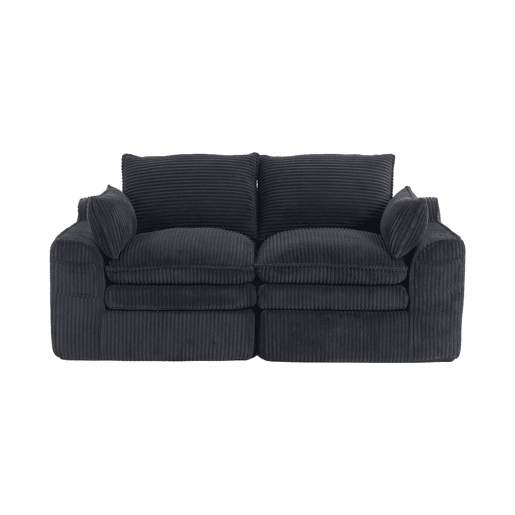 Sofá modular de veludo cotelê de 2 lugares - almofadas incluídas, bolsos laterais de dois tamanhos, espuma de 3 camadas + núcleo de molas, recuperação rápida, sala de estar e escritório - preto