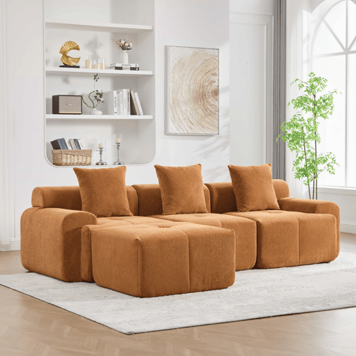Sofá modular de 3 lugares 268×102×78 cm - em forma de L, sem estrutura, espuma viscoelástica, sem montagem - Laranja