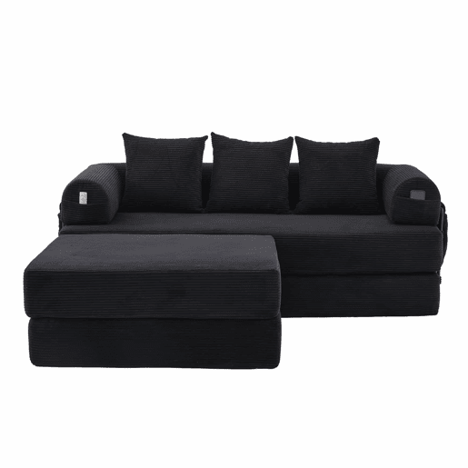 Sofá modular de 3 lugares - Modular, com almofadas confortáveis, estrutura em metal e bolso lateral - Preto