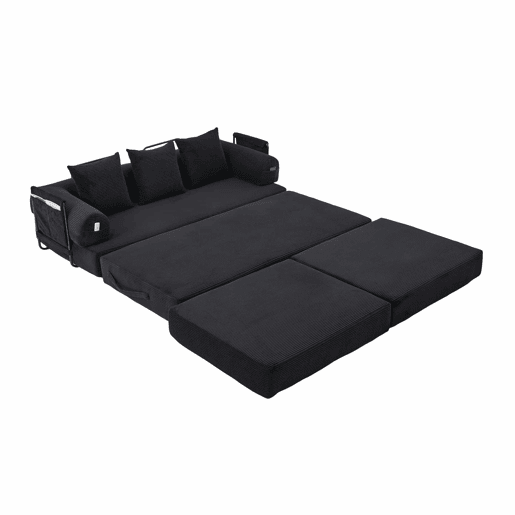 Sofá modular de 3 lugares - Modular, com almofadas confortáveis, estrutura em metal e bolso lateral - Preto