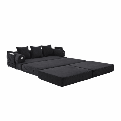 Sofá modular de 3 lugares - Modular, com almofadas confortáveis, estrutura em metal e bolso lateral - Preto