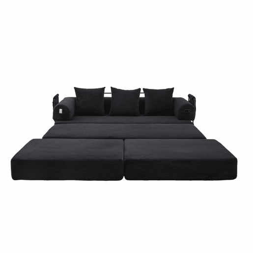 Sofá modular de 3 lugares - Modular, com almofadas confortáveis, estrutura em metal e bolso lateral - Preto