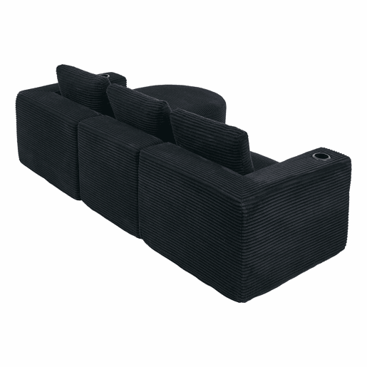 Sofá de 3 lugares, 258 cm u2013 com três almofadas, suportes para copos, confortável e compacto u2013 preto