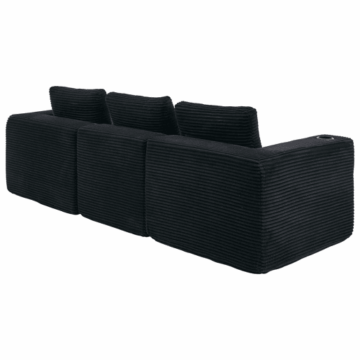 Sofá de 3 lugares, 258 cm u2013 com três almofadas, suportes para copos, confortável e compacto u2013 preto
