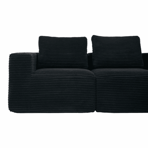 Sofá de 3 lugares, 258 cm u2013 com três almofadas, suportes para copos, confortável e compacto u2013 preto