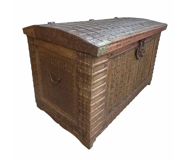 Baúl de madera y metal acabado artesanal marrón 166x94x104h cm