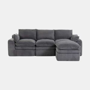 Sofá modular de 3 lugares - Com almofadas e 2 bolsos laterais, espuma de 3 camadas + molas para recuperação rápida - Cinza escuro