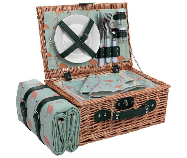 Cesta de picnic 4 servicios marrón 38x26x18cm