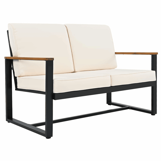 Conjunto de mobiliário de jardim para 7 pessoas - Sofás 3+2+1+1, mesa e apoio para os pés, madeira de acácia e aço galvanizado, design simples - bege