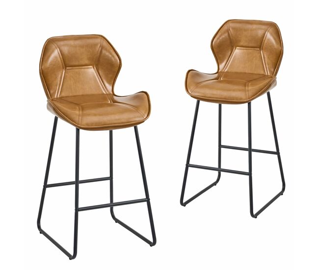 Conjunto de 2 taburetes de bar - silla de bar moderna con respaldo, estructura de metal y reposapiés - marrón
