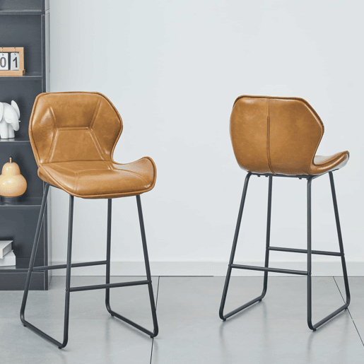 Conjunto de 2 bancos de bar - Banco de bar moderno com encosto, estrutura em metal e apoio para os pés - Castanho