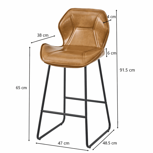 Conjunto de 2 bancos de bar - Banco de bar moderno com encosto, estrutura em metal e apoio para os pés - Castanho