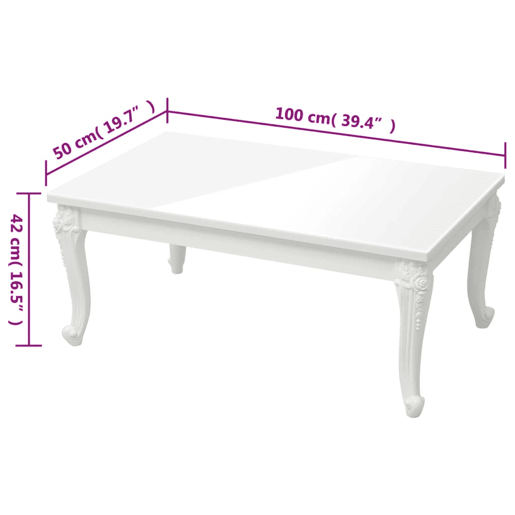 Mesa de Centro, Mesa baixa, 100x50x42 cm derivados madeira branco brilhante Mesa de Centro, Mesa baixa, 100x50x42 cm derivados madeira branco brilhante