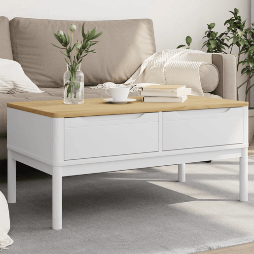 Mesa de Centro, Mesa baixa, FLORO 99x55,5x45 cm madeira pinho maciça branco