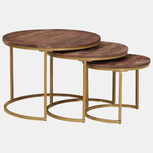 3 pcs Mesas de Centro Empilháveis - Mesas baixas Marrom Escuro