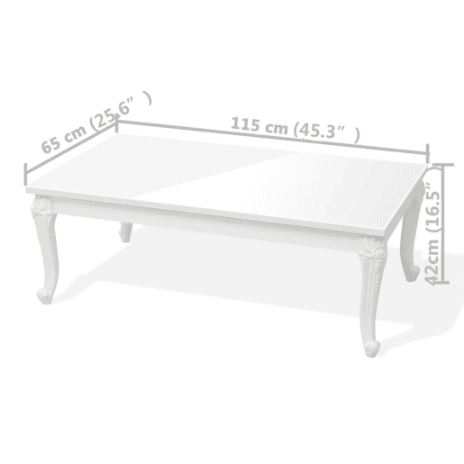 Mesa de Centro, Mesa baixa, 115x65x42 cm branco brilhante Mesa de Centro, Mesa baixa, 115x65x42 cm branco brilhante