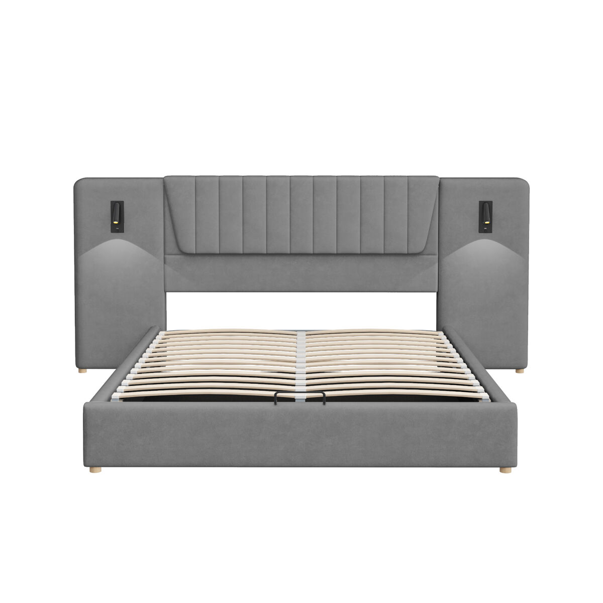 Cama tapizada 180x200 cm - respaldo extra largo, lámpara de lectura ajustable, puerto usb, cama con almacenamiento hidráulico, doble, terciopelo -
