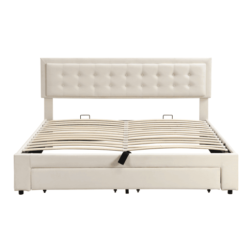 Cama contentor estofada em veludo 160x200cm - com gaveta e estrado de molas - Bege (sem colchão)