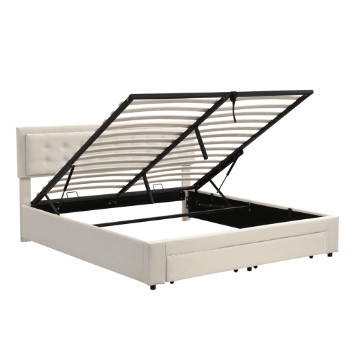 Cama contentor estofada em veludo 160x200cm - com gaveta e estrado de molas - Bege (sem colchão)