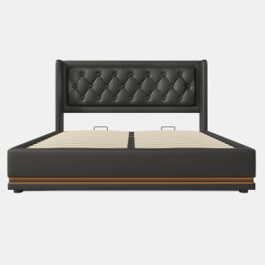 Cama contentora estofada 180 x 200 cm em imitação de pele - com função de carregamento e LED ao pé da cama - Preto