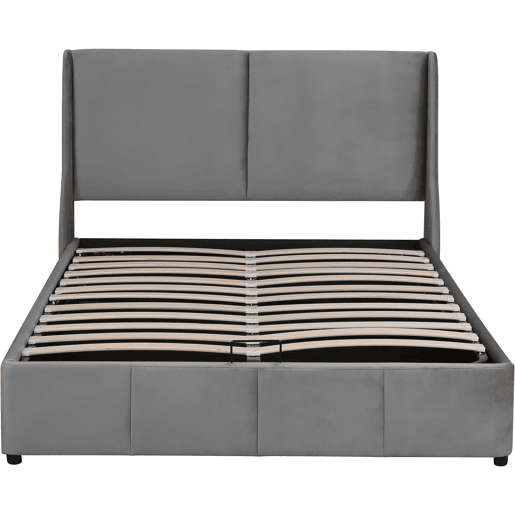 Cama para arrumação estofada 140x200cm em veludo - cama para arrumação com estrado de ripas - Cinzento