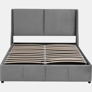 Cama para arrumação estofada 140x200cm em veludo - cama para arrumação com estrado de ripas - Cinzento