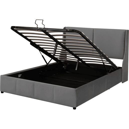 Cama para arrumação estofada 140x200cm em veludo - cama para arrumação com estrado de ripas - Cinzento