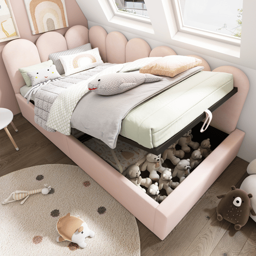 Cama divã 90x200 cm - Cama de dia com sofá hidráulico, arrumação, base metálica, veludo - Rosa