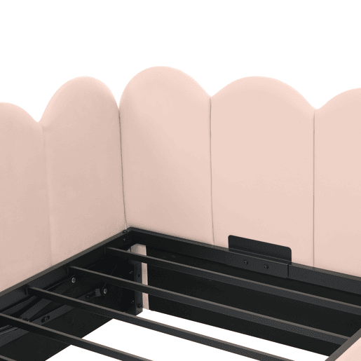 Cama divã 90x200 cm - Cama de dia com sofá hidráulico, arrumação, base metálica, veludo - Rosa