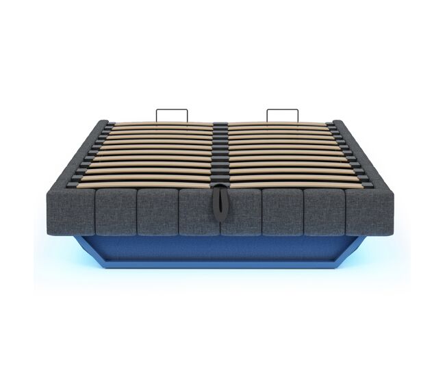 Cama tapizada 160x200 cm - estructura flotante hidráulica con almacenamiento, cama multifuncional sin cabecera con luces led - gris