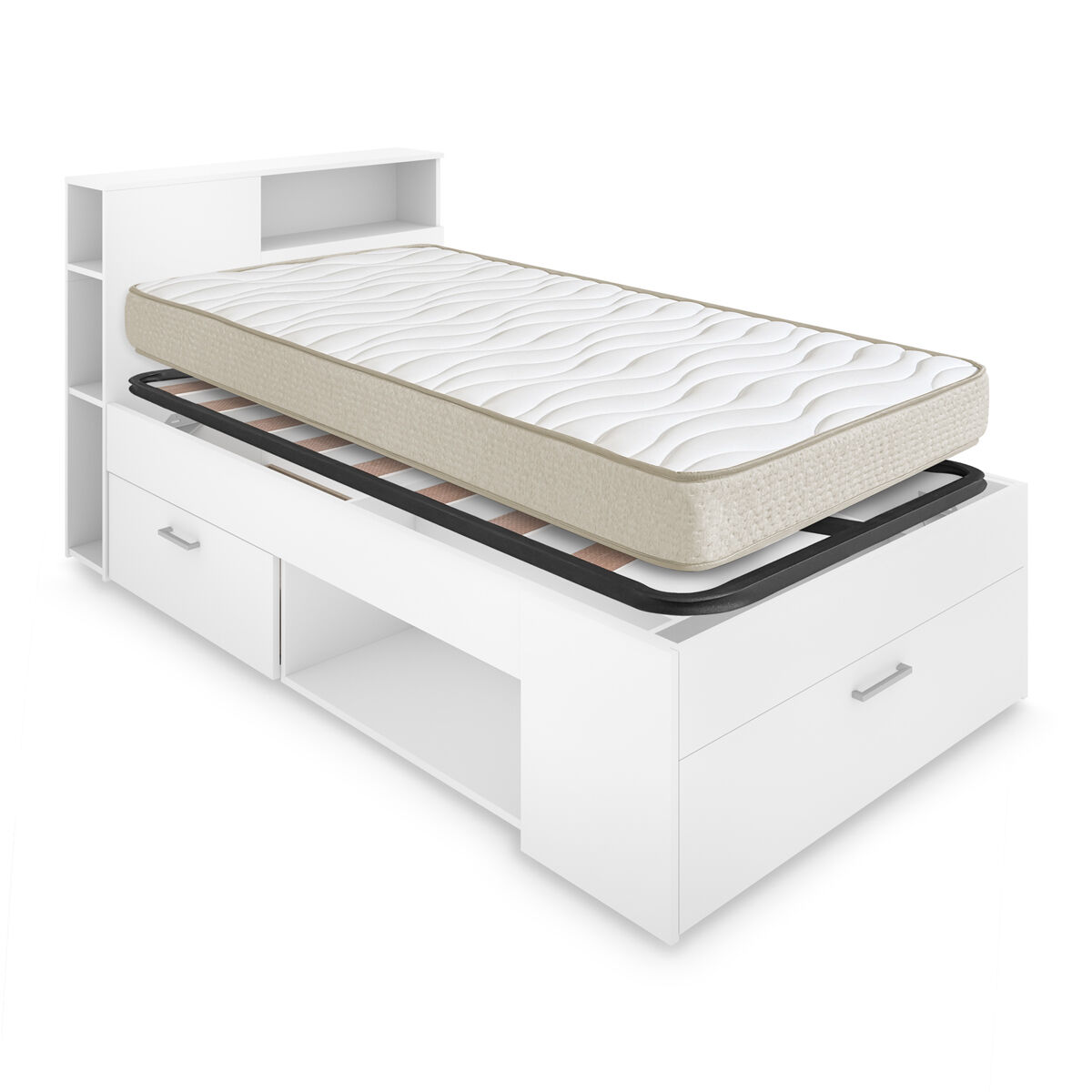 Pack ahorro juvenil cama lanka con cabecero, colchón viscoelástico nova y somier 90 x 190 cm