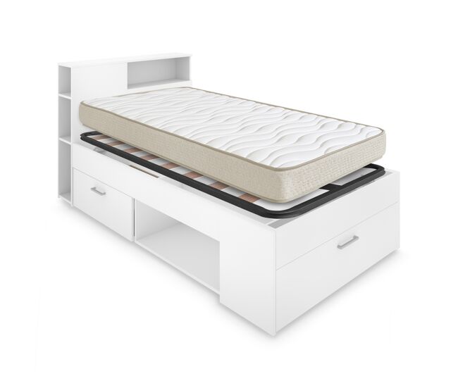 Pack ahorro juvenil cama lanka con cabecero, colchón viscoelástico nova y somier 90 x 190 cm