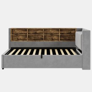 Sofá-cama 90x200 cm - Com armazenamento hidráulico, luz noturna, portas USB e Type-C, prateleiras e compartimentos, cabeceira acolchoada, cama multifuncional - Cinza claro