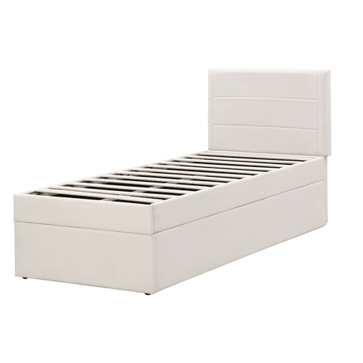 Cama articulada com estrado de ripas - 90x200 cm - tecido de linho - Bege