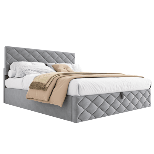 Cama estofada 140x200 - Cama funcional hidráulica com estrado e arrumação - Cinza