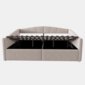 Sofá-cama 140 x 200 cm - Com armazenamento hidráulico, com estrado e apoios de braços, riscas clássicas, multifuncional, tecido veludo, cinzento claro