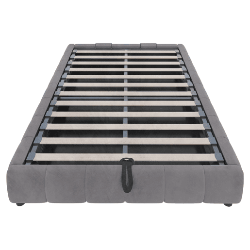 Cama individual 140x200 cm - Sem cabeceira, com faixa LED (cor única), estrutura de cama flutuante hidráulica com arrumação - Cinza