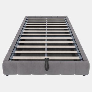 Cama individual 140x200 cm - Sem cabeceira, com faixa LED (cor única), estrutura de cama flutuante hidráulica com arrumação - Cinza