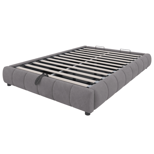 Cama individual 140x200 cm - Sem cabeceira, com faixa LED (cor única), estrutura de cama flutuante hidráulica com arrumação - Cinza