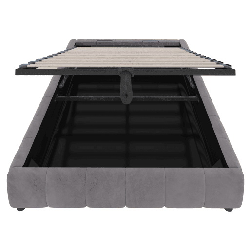 Cama individual 140x200 cm - Sem cabeceira, com faixa LED (cor única), estrutura de cama flutuante hidráulica com arrumação - Cinza