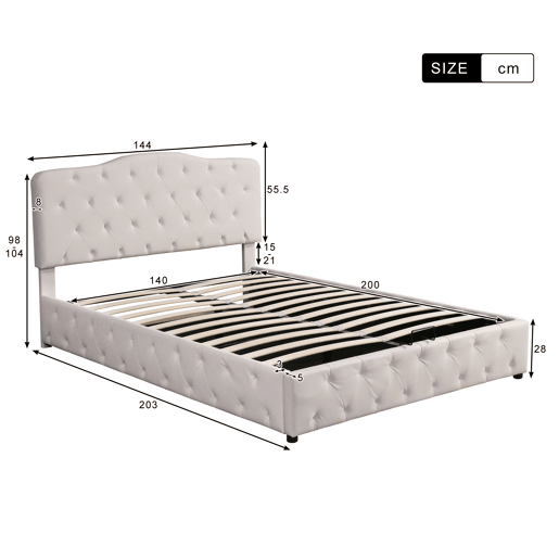 Cama contentora 140x200 cm em pele sintética - com cabeceira regulável - Branco