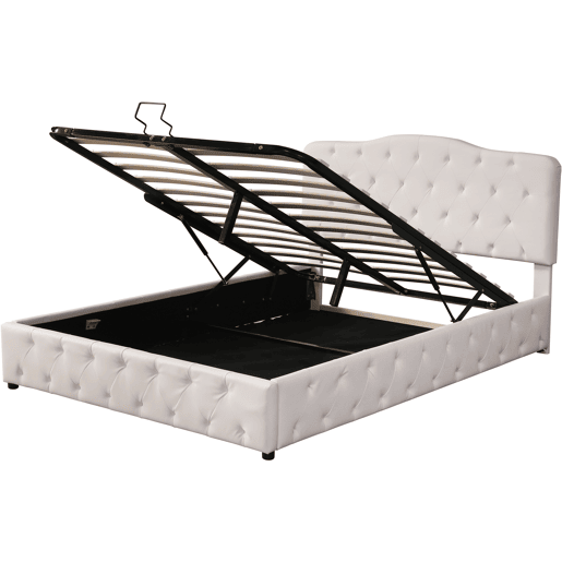 Cama contentora 140x200 cm em pele sintética - com cabeceira regulável - Branco