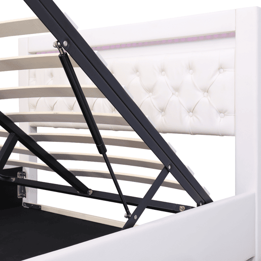Cama contentora estofada em pele com LED - 140x200cm - com estrado de ripas - Branco